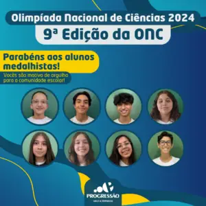 Imagem de capa com alunos medalhistas na ONC.